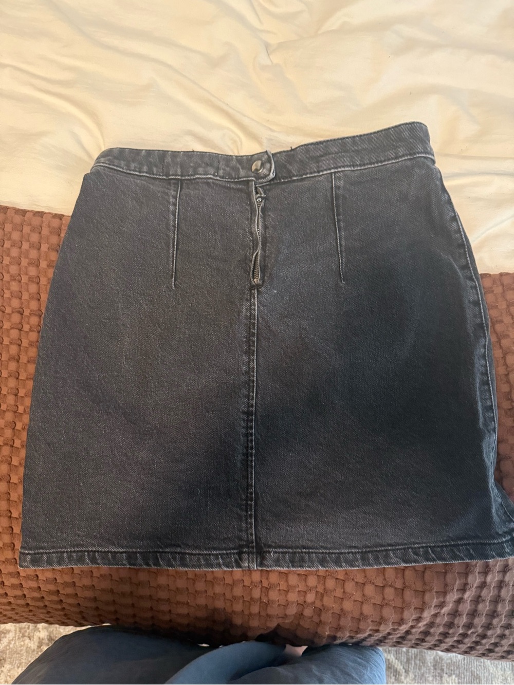 Free People Black Washed Denim Mini Skirt